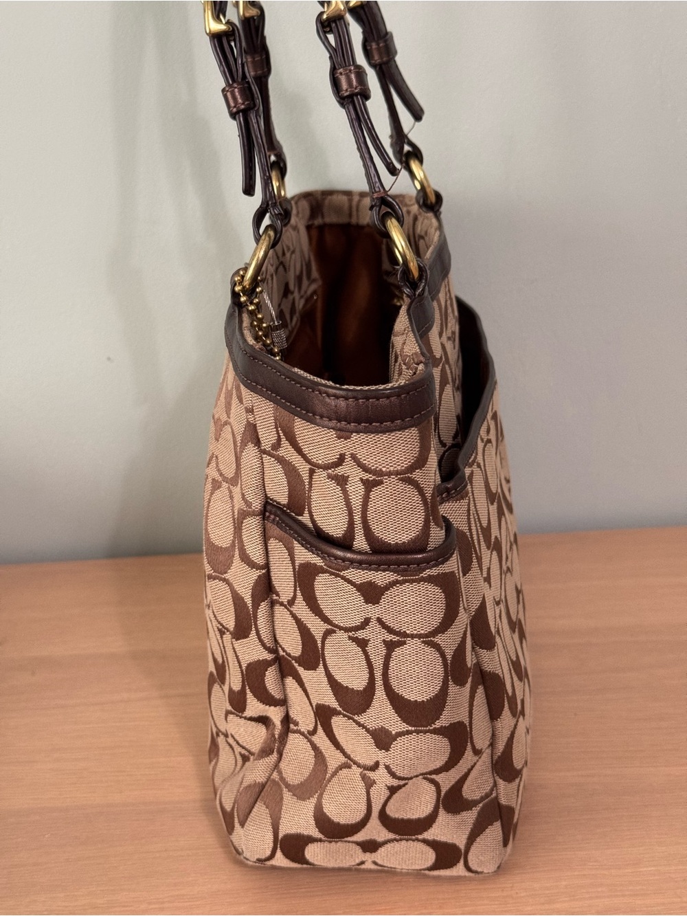 Vintage Y2K Coach Gallery Signature Pleated Tote Shoulder Monogram Purse Bag - Picture 7 of 11